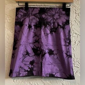 Purple & Black Tie-Dye Women's Yoga Shorts- Size XL